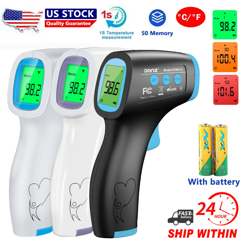 Digital Non-contact Infrared Thermometer Forehead LCD Temperature Gun W/ Battery