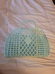 Sun Jellies Rubber Mint Green Turquoise Retro Tote Basket Bag - Picture 1 of 5