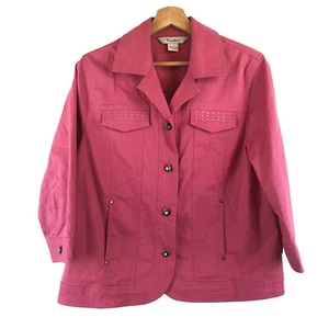 Tanjay Pink Canvas Stretch Sequin Half Sleeve Lightweight Jacket 10 - Picture 1 of 7