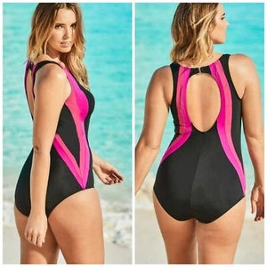 Swimsuits for All Colorblock One-Piece Swimsuit 22 NEW Plus Size w Shelf Bra - Bild 1 von 11