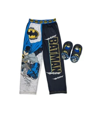 NWT Boys 10-12 DC Comics Batman Pajama Pants Sleep Set BONUS w/ SLIPPERS SZ 2-3 - Image 1 of 2