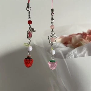 Strawberry Mobile Phone Strap Beaded Mobile Phone Key Chain Phone Lanyard - Photo 1 sur 14
