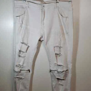 KDNK Sz 40 White Distressed Zipper Accent Jeans - Picture 1 of 10