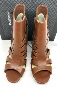 Mujeres Nuevo MASSINI Coñac Cremallera Lateral Puntera Abierta Tacones Zapatos Talla 8 M - Imagen 1 de 5