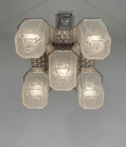 HETTIER & VINCENT  rare French art deco chandelier . nickeled bronze 1930 France - Picture 1 of 12