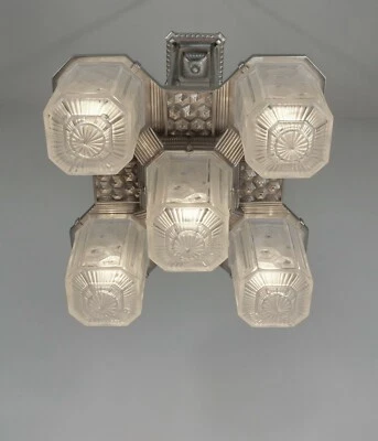 Редкая французская люстра в стиле ар-деко HETTIER & VINCENT. никелированная бронза 1930 Франция - Изображение 1 из 4