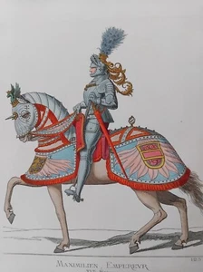 MAXIMILIEN Ier EMPEREUR  EQUESTRE XVe SIECLE LITHOGRAPHIE 1861 MERCURI L28 - Picture 1 of 2