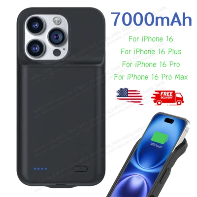 Funda de batería externa para iPhone 16 Pro Banco de alimentación Cubierta de carga Cargador rápido Foto 1 de 4