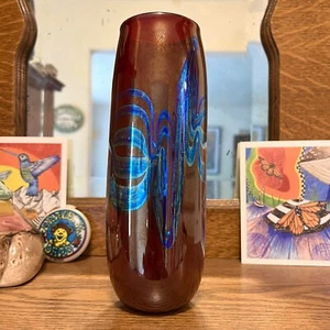 Bittersweet Glassworks Rich Miller Red Blue Iridescent Art Glass Vase, 1976 - Picture 1 of 7