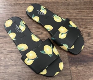 Michael Kors Collection DELPHINE RUNWAY LEMON PRINT LEATHER Slide Sandal sz 36.5 - Picture 1 of 10