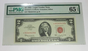 1963 B PMG Gem UNC 65 EPQ $2 Two Dollar Red Seal US Star Note FR 1513 #54782F - Picture 1 of 2