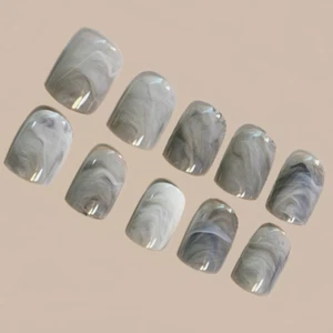 MARMOR KURZ *GRAU* Full Cover 24 Nagel Tips Press On Kleber Set! - Bild 1 von 3