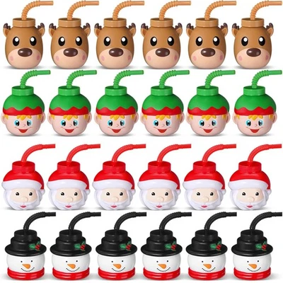 Paquete de 24 tazas de regalo para fiestas de Navidad con pajitas y tapas, 10 oz Navidad... Foto 1 de 4