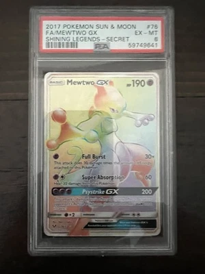 2017 Pokemon Sun and Moon FA Mewtwo GX Shining Legends Secret PSA EX MT 6 - Image 1 of 2