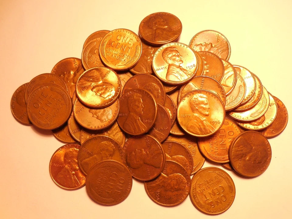 50 pcs. FULL ROLL LINCOLN WHEAT CENTS 1956-P AU/RB - Image 1 of 1