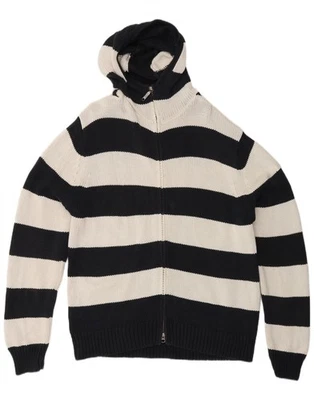FRENCH CONNECTION Mens Hooded Cardigan Sweater Large Navy Blue Striped DS01 - Image 1 of 4