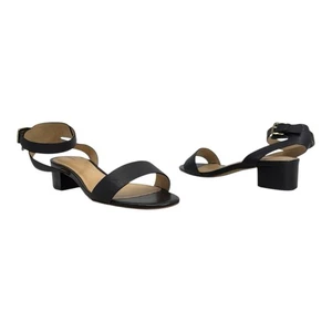 LANDS END Womens 7D 7 D Essential Leather Sandals Ankle Strap Minimalist BLACK - Picture 1 of 16