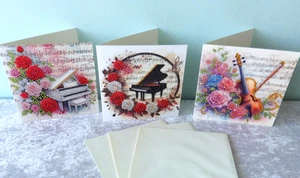 3 biglietti auguri violino pianoforte a coda artigianali micro mosaico quadro diamanti - Foto 1 di 6