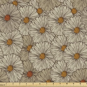 Vintage Fabric by The Yard, Sketch Art Style Gerbera Daisies Abstract Flowers... - Picture 1 of 6