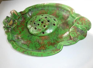 RARE LARGE WELLER COPPERTONE FROG LILY PAD CENTERPIECE BOWL W FLOWER FROG - Picture 1 of 24