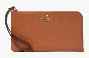 Bracciale Kate Spade Lucy Medium L-Zip in pelle di ciottoli marrone zenzero caldo nuovo con etichette - Foto 1 di 4