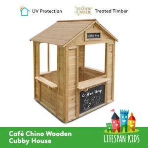 Lifespan Kids Cafe Chino Timber Cubby House with Chalkboard Shopfront Windows - Picture 1 of 6