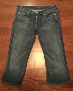 7 For All Mankind Blue Jeans Size 29 Women's Button Fly Boycut Denim Crop - Picture 1 of 8