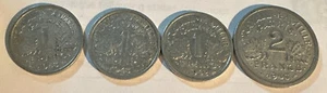 Lot of 5: Vichy France World War II issue of 2 Franc coin & 4 x 1 Franc coin - Picture 1 of 4