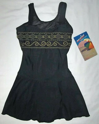 Falda de baño vintage Sun Streak Newport News dorada azteca de una pieza talla 8 Foto 1 de 4