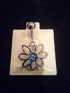 Silver Daisy With Blue Stone Belly Navel Ring - Picture 1 of 3