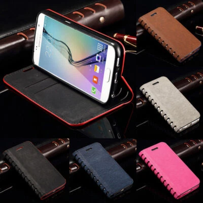 Smooth kickstand Classic Leather Wallet Case Card Book Cover For Samsung - Image 1 of 4