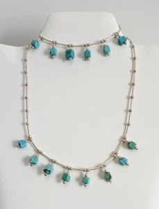 Sterling Silber Morgan gestempelt passende Türkis Halskette & Armband ~ 16"/7,5" - Bild 1 von 16