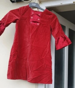 Mothercare Girls Bell Sleeve Red A-line Velvet Dress 7-8 years - Picture 1 of 2