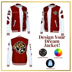 Custom Embroidered Patches Varsity Letterman  Wool with leather sleeve jacket - Picture 1 of 3