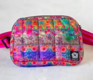 Natural Life Puffy Fanny Pack Belt Bag NWT Purple Pink Floral Boarder - Picture 1 of 5