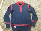 Vtg Nik George Les Tricots Blue red 1/4 zip Sweater sweatshirt 