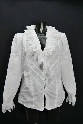 Gr.48 Trachtenbluse weiß Bluse für Dirndl Hess Baumwolle mit Spitze TB9883 - Bild 1 von 4