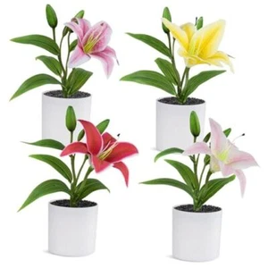 Artificial Flowers Decor, 4 Pack Potted Plants Fake Flowers in Pots, Lily - Picture 1 of 8