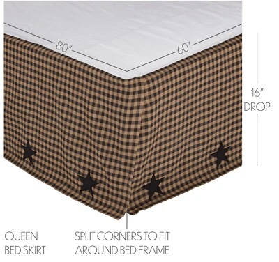 Falda de cama a cuadros con apliques de estrella negra con panel plano tostado oscuro volante antipolvo Foto 1 de 4