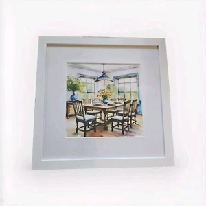 Framed Vintage Dining Room Farm Print 12x12" White Wooden Frame Watercolor NEW - Picture 1 of 3