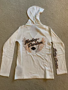 Harley Davidson White Longsleeve V Neck w/ Hood Size: Small, NEW w/out Tags - Picture 1 of 12