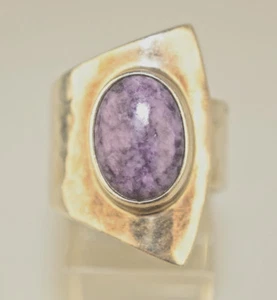 DOMINIQUE DINOUART DDD HAMMERED MEXICAN STERLING SILVER CHAROITE RING SIZE 9 - Picture 1 of 6