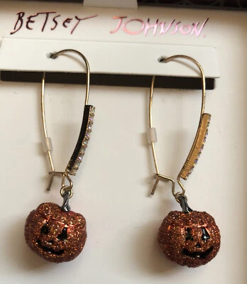 Pendientes colgantes Betsey Johnson tono dorado brillo naranja Jack O linterna/calabaza nuevos en caja Foto 1 de 4