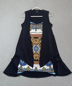 EVA VARRO Dress Size Large Layered Jersey Knit Colorful Ornate Baroque Print EXC - Picture 1 of 8