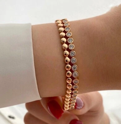 18k Gold Plated Bezel Dual Bracelet Statement Waterproof Jewelry - Image 1 of 4