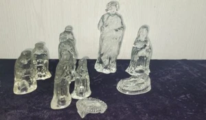 (10) Teile Vintage HEILIGE FAMILIE Klarglas Figuren Maria Josef & Jesus Weise - Bild 1 von 19