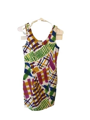 VESTIDO MUJER KENAR - VINTAGE - ESTAMPADO GEOMÉTRICO COLORIDO - TALLA 4 - HECHO EN EE. UU. Foto 1 de 4