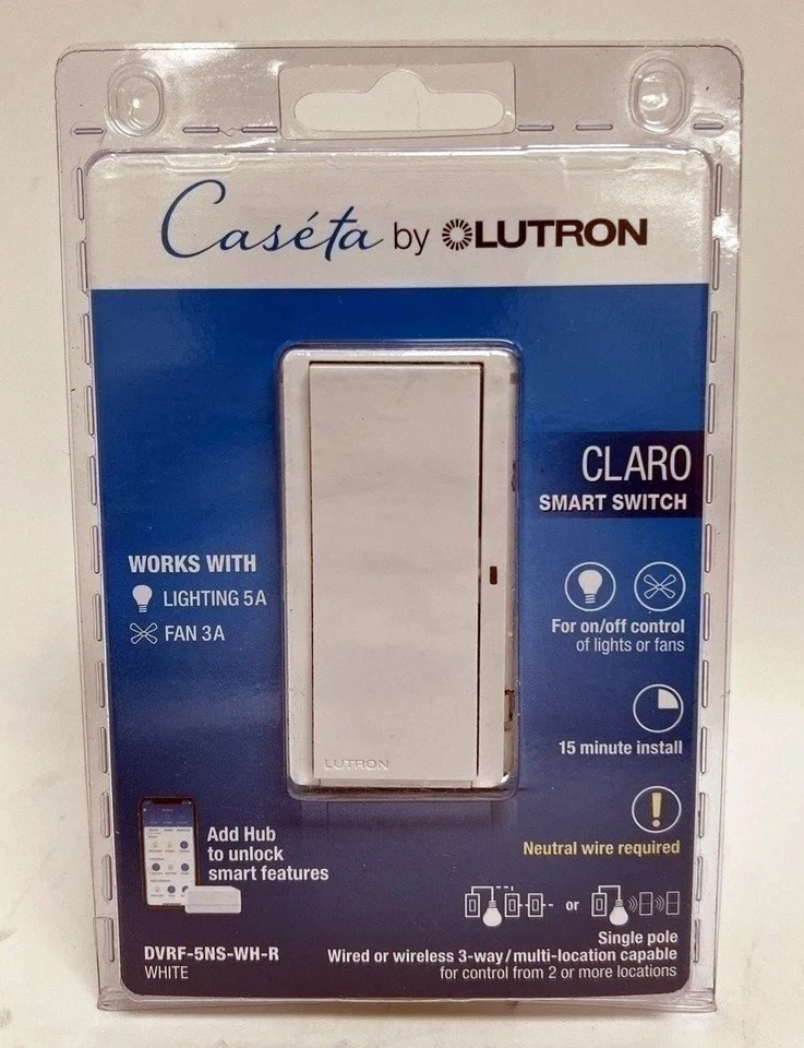 Lutron Caseta Claro Smart Switch - Weiß (DVRF-5NS-WH-R) - Bild 1 von 1