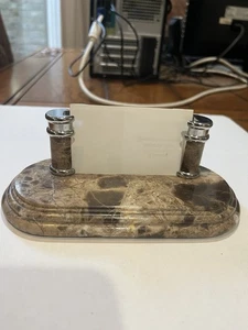 Business Card Holder for Desk Brown Cut & Polished Marble Stone - Picture 1 of 3