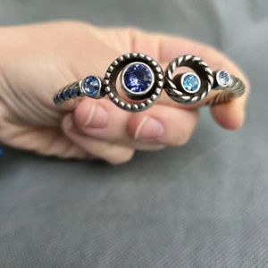 Brighton Halo Hinged Bracelet Silver Plated Magnetic Purple Blue Stones - Picture 1 of 8